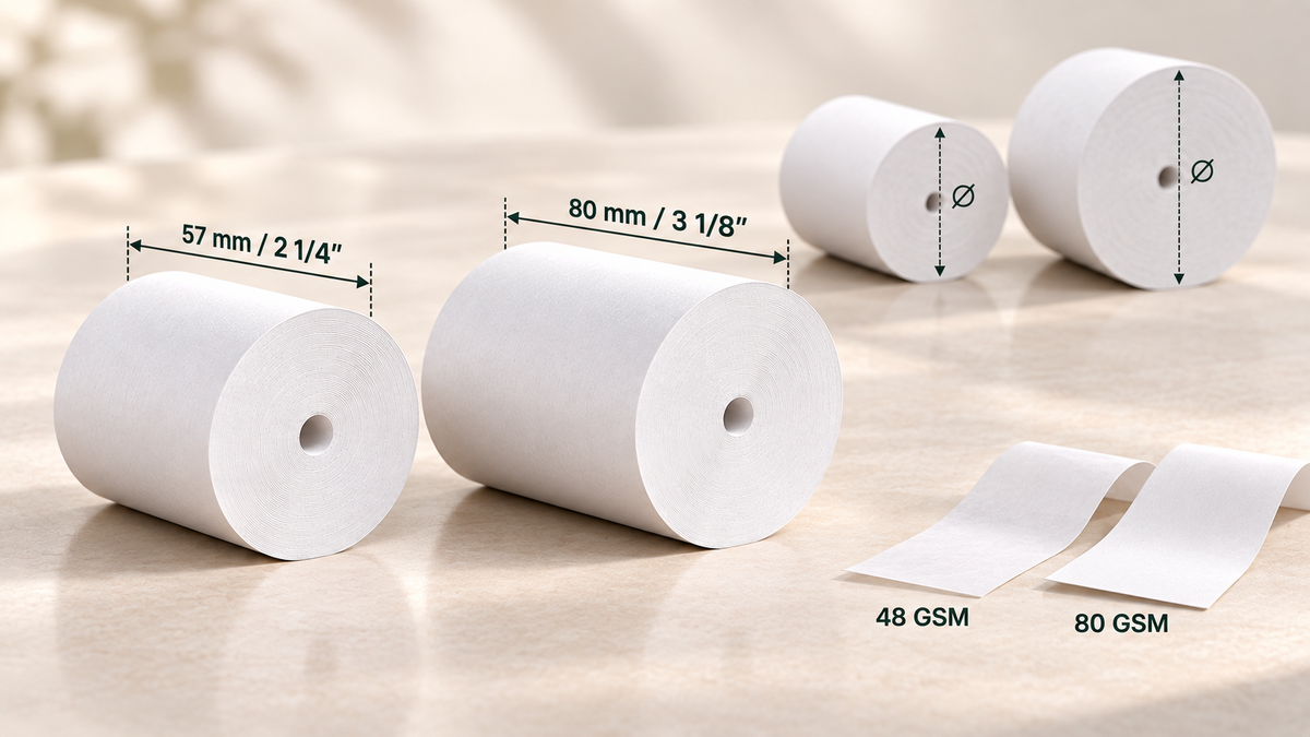 Thermal Paper Roll Size Guide: 2 1/4 vs 3 1/8, Diameter & GSM