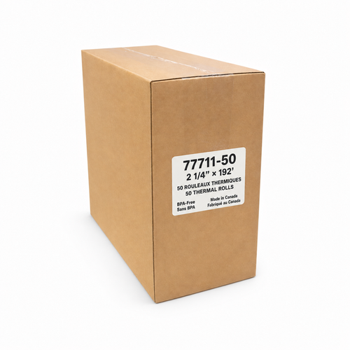 2 1/4 x 192 ft BPA-free thermal paper rolls for gas-station receipt printers – SKU 77711-50