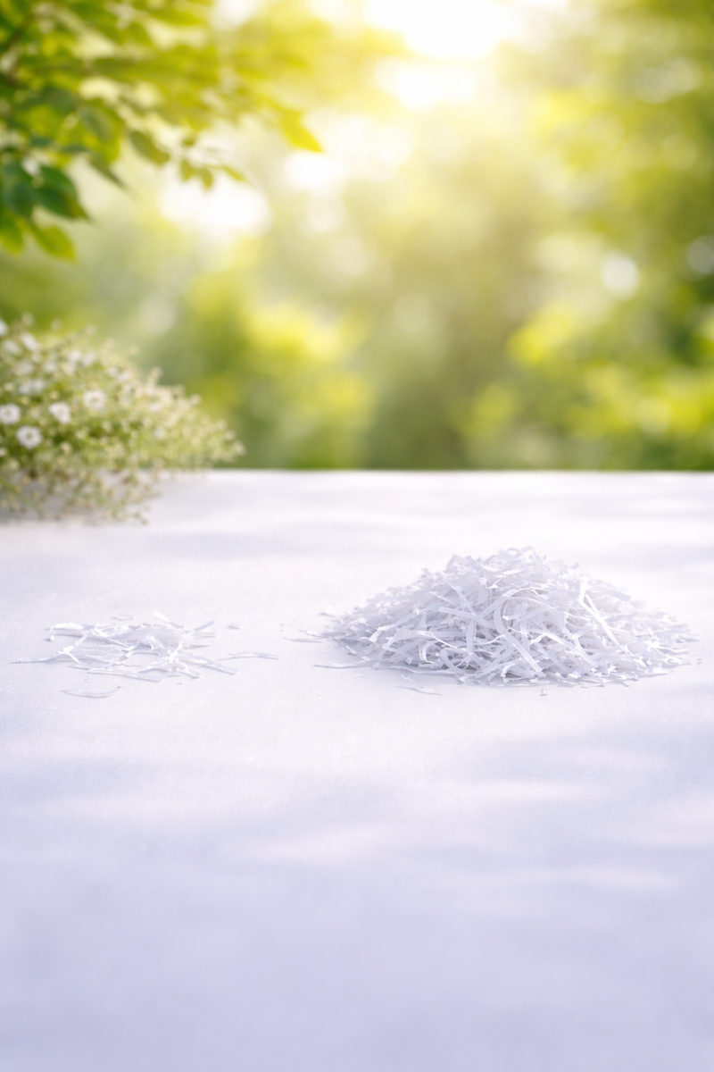 Blank white surface with a natural green background