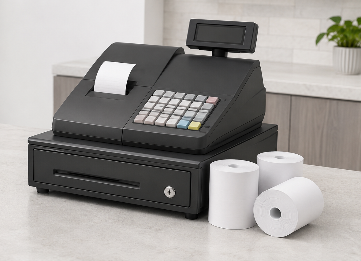 Thermal paper rolls for cash registers and commercial receipt printers