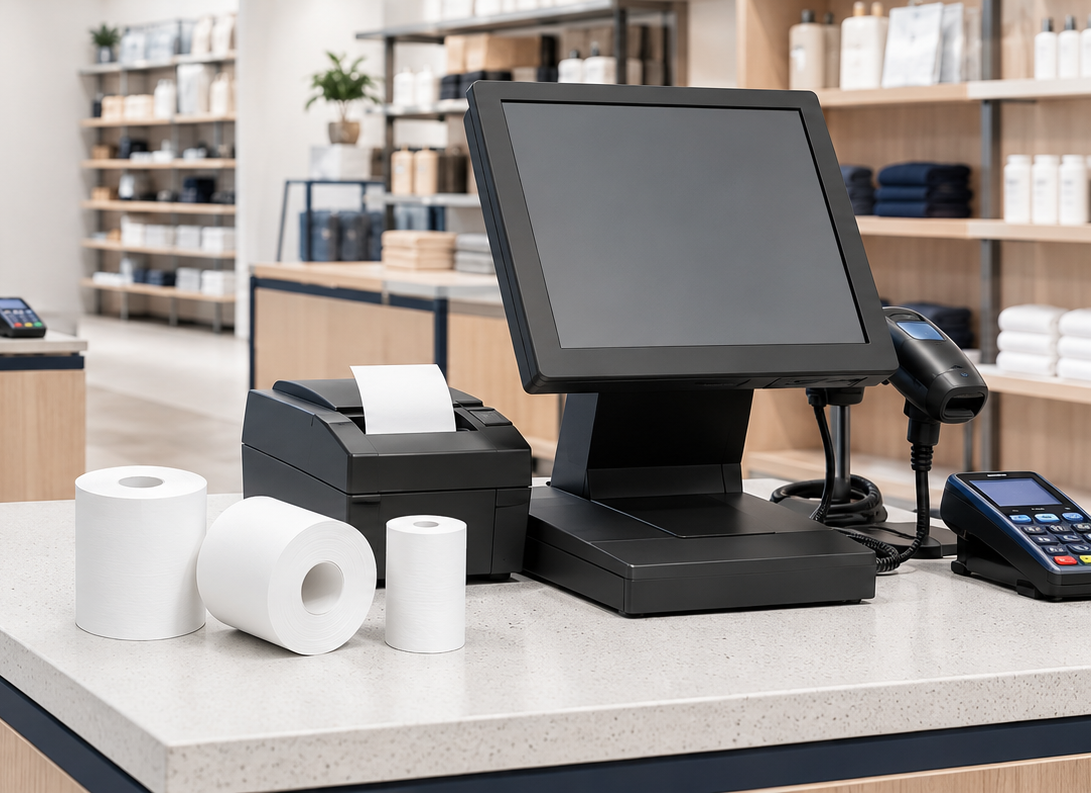 Thermal paper rolls for retail POS checkouts and store chains