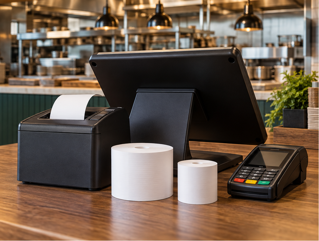 Thermal paper rolls for restaurant POS receipts and payment terminals