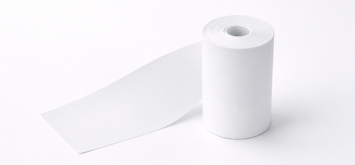 Compact coreless paper roll with a blank sheet unrolled